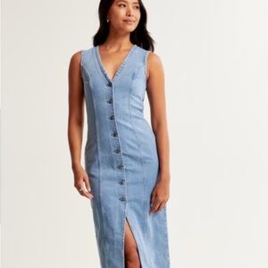 Abercrombie & Fitch V-Neck Denim Sleeveless Button-Down Dress